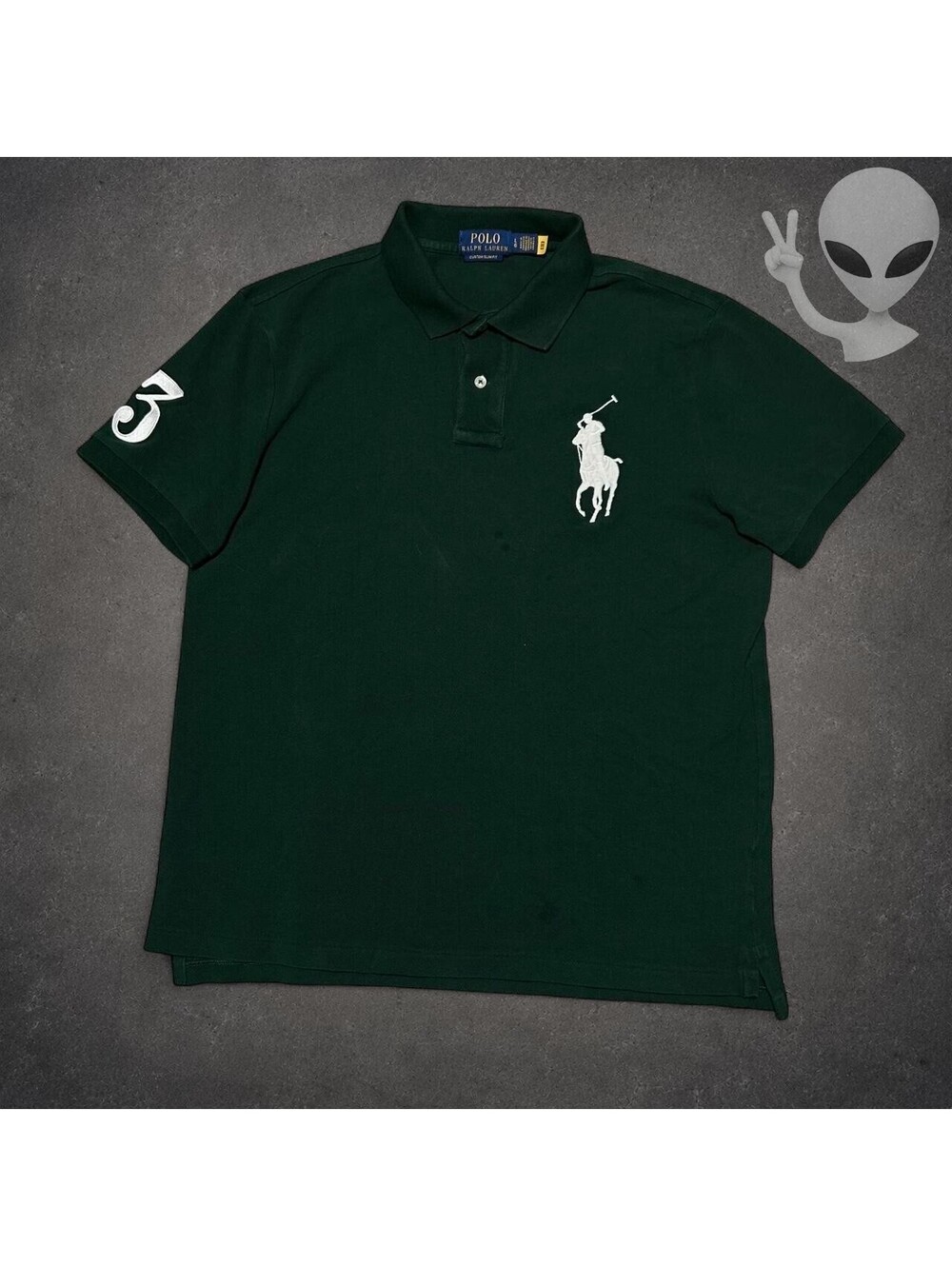 Polo Ralph Lauren Big Pony 3 Mesh Polo Shirt Mens US L Green White